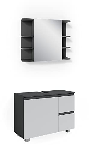 Vicco Badmöbel-Set J-Shape, Badezimmerschrank-Set, Weiß/Anthrazit, 2 Teile