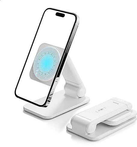 iWALK StandMe Mag faltbarer, magnetischer iPhone-Ständer für Schreibtisch, höhenverstellbar, Freisprecheinrichtung, magnetisch, kompatibel mit iPhone 15, 14, 13, 12 Serie (1 Packung) (weiß)