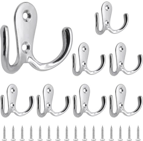 lyualma 8 Pièces Crochets Muraux Doubles, Crochet Porte Manteau Mural, Crochet en Métal Rétro Patère Porte Manteau Murale avec Vis, pour Patères de Salle de Bain et Cuisine Argenté