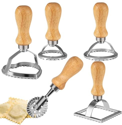 Pack de 5 emporte-pièces à raviolis, roulettes à pâte, emporte-pièces à raviolis, façonneur de boulettes, façonneur à raviolis carré rond en forme de cœur pour raviolis, pâtes