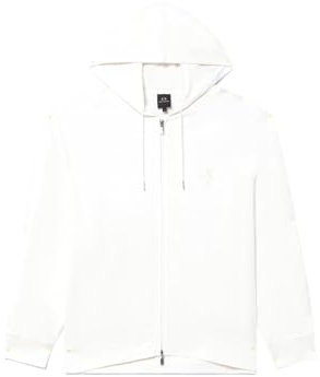 Armani Exchange Felpa con Cappuccio con Logo Tape Cotton Interlock Zip Up, Bianco Sporco, XXL Uomo