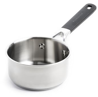 KitchenAid Classic Stainless Steel Cacerola de Acero Inoxidable de 3 Capas de 14 cm/1 Litro, Clad, Inducción, Apta para Horno, Mango Stay-Cool, Plata