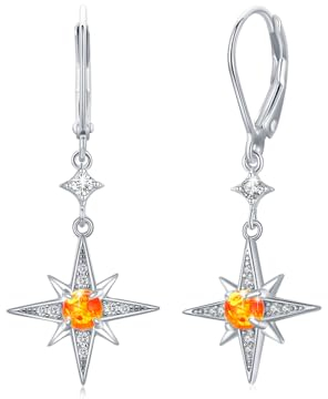 REDSUN Stern Ohrringe 925 Sterling Silber Achtzackiger Stern Bernsteinstein Ohrringe Regenbogen Edelstein Schmuck für Mädchen Mutter Tochter Damen Freundin Geschenk