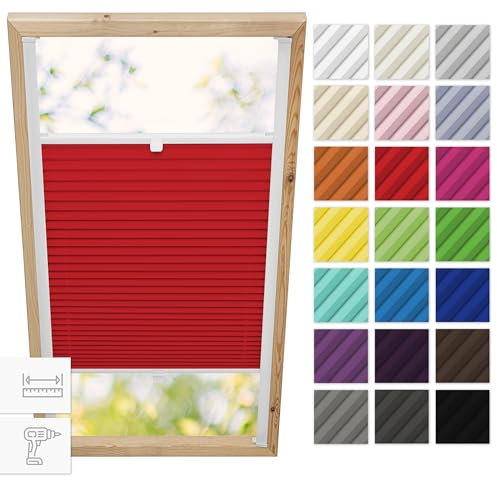 Estika Dachfenster plissee mit Bohren für Velux Fenster - Modell: MK08 - Stofffarbe: Rot - Dachfenster Rollo, Fensterrollo innen, Fenster plissee
