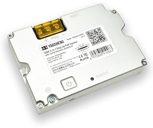 YAOSHENG 120 W 3-in-1 Step Up PoE-Injektor mit umfassendem Schutz für standardbetätigten Starlink, YSNEAPL12010B