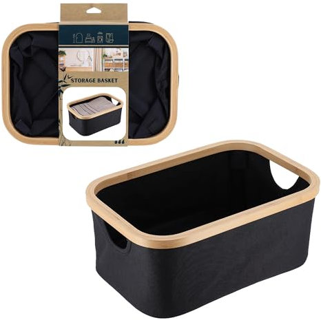 Tendance - Panier rectangulaire pliable polyester cerclage bambou - noir bambou