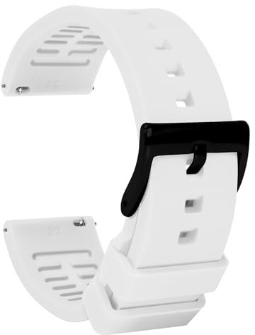 TStrap Bracelet Montre Silicone 21mm - Blanc Dégagement Rapide Intelligente Bracelets pour Homme Femme - Souple Caoutchouc Watch Strap Connectée Boucle Replacement - 18mm 19mm 20mm 21mm 22mm 24mm