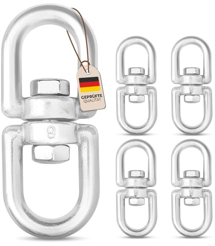 PinPro Eslabón giratorio de acero inoxidable A4, 8 x 88 mm, 2 unidades, 2000 kg de carga de rotura, grillete giratorio AISI 316, ojales giratorios 360° (ojo/ojo) para saco de boxeo o silla colgante