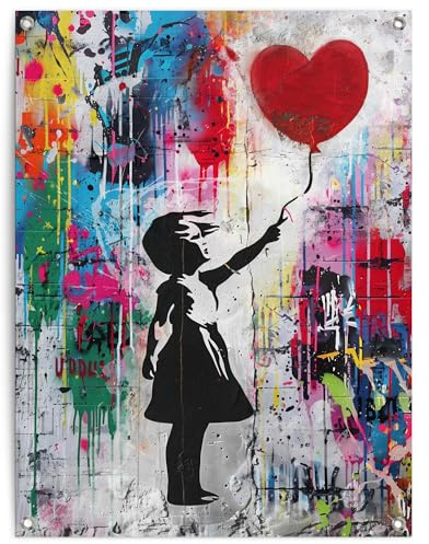 REINDERS Gartendeko, Balloon Girl Grafitti, Garten, Bilder, Wanddeko, Room Decor, Leinwand, Mehrfarbig, 80 x 60