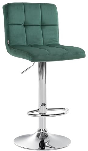 CLP Design Barhocker Peru Samt I Höhenverstellbarer Drehstuhl Mit Gestepptem Polster I Komfort Thekenhocker Mit Fußstütze Und Metallgestell, Farbe:grün, Gestell Farbe:Chrom