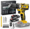 Sundpey Akkuschrauber Set 21V Akku-Bohrschrauber - Akku Bohrmaschine mit 2x2000mAh Akku, 18+1 Drehmomentstufen, 45 N.m Max, 2-Gang Tempo, 10 mm Bohrfutter, 22PCS Bohrschrauber Set für Haus DIY Gelb