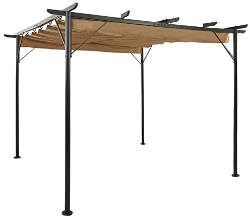 LAPOOH Pergola mit Ausziehbarem Dach, Balkon Pavillon, Beschattung Terasse, Gartenpergola, Garten Verzierung, Taupe 3x3 m Stahl 180 g/m²