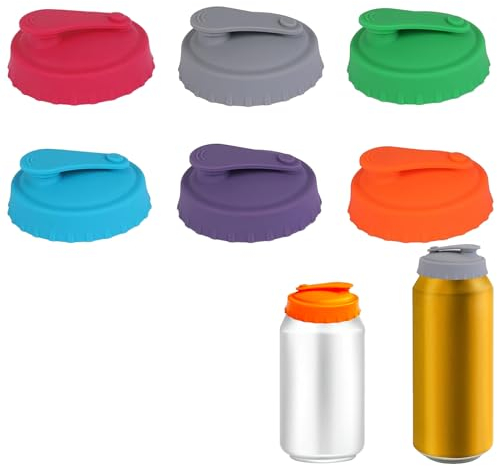 Silicone Soda Can Lids - Reusable Can Covers, Spill Proof Beverage Covers for Soda, Beer, Energy Drink & Juice (6 Pcs)