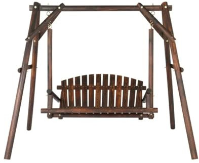 67 Rustikale Loveseat-Gartenschaukel für 2 Personen, freistehend, Massivholz