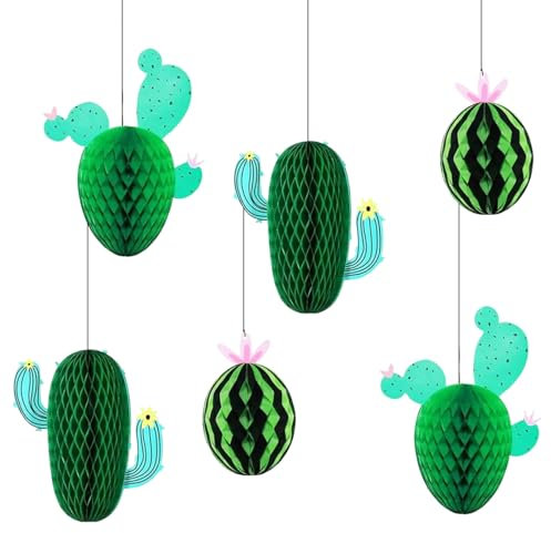 Bliceon 6Pcs Cactus Hanging Decorations - Honeycomb Fiesta Decor for Mexican Theme Parties, Birthdays, Classrooms & Holidays - Centerpieces in Green