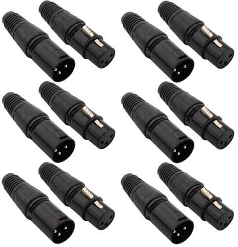 RUNCCI-YUN 12 Piezas Conector XLR 3 Pines Mini, Macho/Hembra, Enchufe de Cable de Micrófono, Toma de Audio Con Carcasa Negra