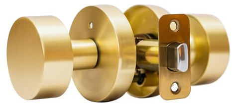 LWZH Bouton de Porte avec Serrure, Ronde Bouton Serrure Verrouillage Porte, Poignée de Porte Ronde, Bouton de Porte à Boule, Cuivre Brossé