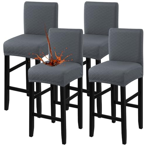 Fuloon Wasserdichter Barhocker Bezüge mit Rückenlehne | Abnehmbar, Waschbar, Stretch Jacquard, Hohe Barhocker Stuhlbezüge, für Esszimmer, Hotels, Abendessen, Dunkelgrau