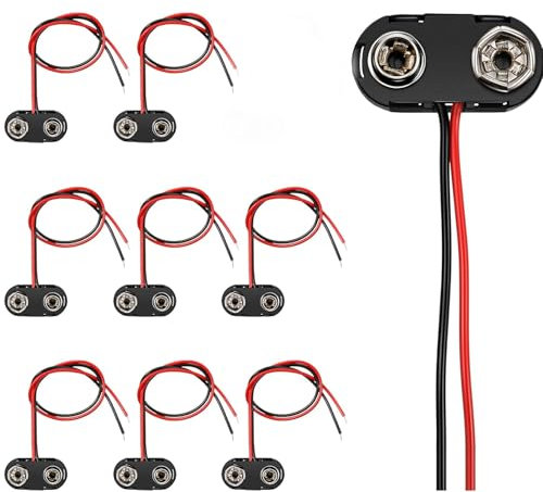 8Pcs 9V Battery Connectors 15 cm Flying Leads PP3 Battery Snap Connector Buckle Plastic Housing, T-type