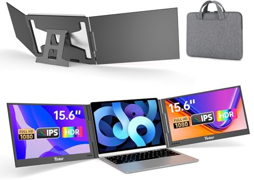 Yinker Laptop Screen Extender, 15.6'' Portable Triple Laptop Monitor Extender, Only One USB-C Connection, 1080P FHD, 360° Rotation Compatible with MacOS, Windows, Android, Fit 11-17'' Laptops