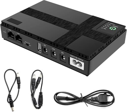 Mini UPS batería de Respaldo para Router, Sistema de alimentación ininterrumpida con 10400 mAh PowerBank, USB Salida 5 V 2 A USB y 5 V 9 V 12 V 2 A CC, cámaras de Seguridad, Smartphones, 36 WH