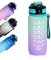 Gourde pour enfants, 600 ml, en Tritan, sans BPA, avec paille, marqueur de temps pour fitness, école, yoga, extérieur (vert clair, violet)