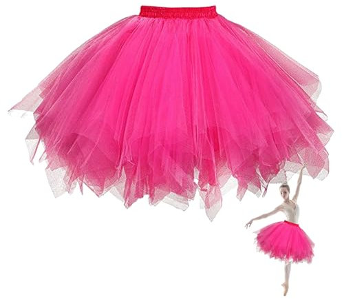 Damen Tutu Rock,Ballettüllrock Kurz mit Elastischer und Verstellbarer Taille, Perfekt für Tanzen, Festival Retro Partykostüme (DE/NL/SE/PL, Alphanumerisch, Einheitsgröße, Regular, Regular, Rosa)
