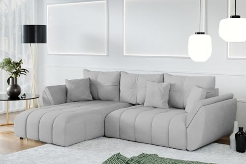 AX Living Ecksofa mit Schlaffunktion Verciani L Sofa Hellgrau 280 cm | Eckschlafcouch mit Bettkasten. Wohnlandschaft L Form mit komfortabler Schlaffunktion. Liegefläche von 235x133 cm.
