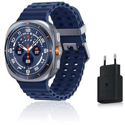 Samsung Galaxy Watch Ultra (2025), Montre Connectée, Bouton d'action, Galaxy AI, GPS Double fréquence, 4G, 47mm, Bleu Titane, Chargeur Secteur Rapide 25W Inclus, Version FR