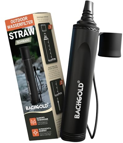 Bachgold Straw Water Filter Straw for Survival & Camping, Ultralight, Black | Removes 99.99% of viruses & bacteria – 70 cm hose, only 114,5 g – clean drinking water for hiking, camping & emergency kits