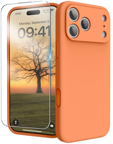 INGIDO for iPhone 17 Pro Max Case Silicone with Screen Protector,Orange | Camera Protection,Liquid Silicone,Anti-Scratch Soft Microfiber Lining,Shockproof Protective Cover for iPhone 17 Pro Max 6.9