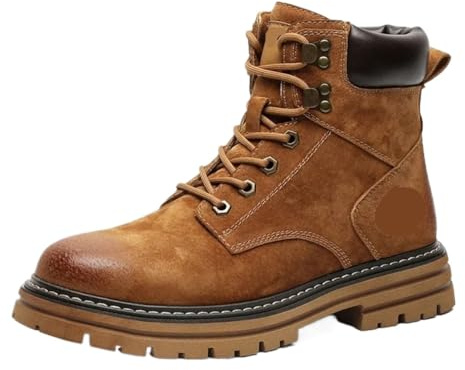 Calzature da Lavoro Stivali da Deserto Uomo, Stivali Lavoro Alti, Scarpe Casual, con Lacci Motociclista, Stivaletti Cowboy(Khaki,38)