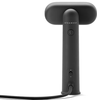 Cirrus Lite Travel Steamer de Steamery, 1200 W, Vapor 16 g/min, Caliente en 18 segundos, Portátil y compacta, Cabezal giratorio, Tecnología Dry Steam, Placa frontal calefactada, Charcoal