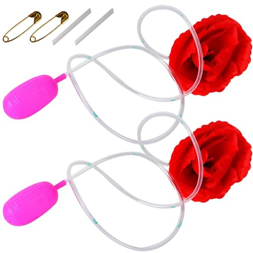 CNAFGBGG Spritzende Blume, rote Rose, 2 Sets, Aprilscherz, Streiche, Clown-Blume, die Wasser spritzt, Trickspielzeug, realistischer Rosenwitz für Party...