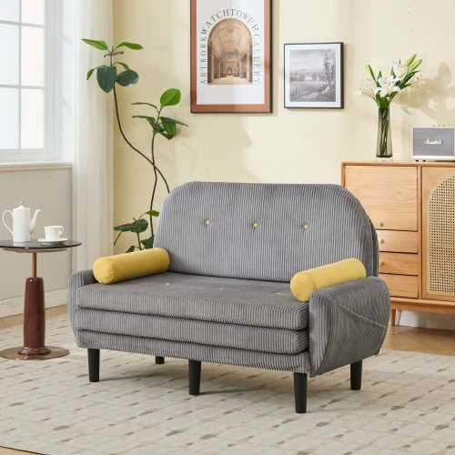 Kleines Sofa mit Schlaffunktion und Stauraum in Grau – 2-Sitzer Schlafcouch, Mehrfach Verstellbar als Sessel, Sofa oder Bett mit Mittelweicher Polsterung, Kompakt für Kleine Räume & Jugendzimmer