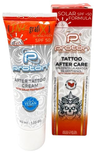 Proton Tattoocreme mit UV/Sonnenschutz LSF50 40ml - Vegan - INKgrafiX® Profi Pflege Aftercare Tattoo Creme - 10% Centella, 5% Panthenol