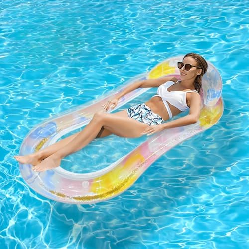 Hamac gonflable pour piscine avec tête de lit, matelas gonflable avec filet pour adultes ; pour piscine d'été, plage, lac et fêtes (papillon)