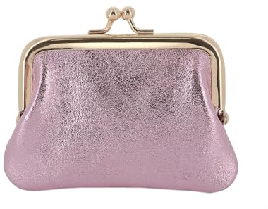 Petit Porte-Monnaie Cuir Véritable Irisé Femme - Fermoir Clic Clac en Métal - Compartiments Spacieux - Pratique Polyvalent - Rose