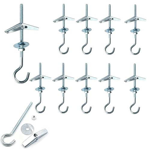 SHULLIN 10 tasselli pieghevoli a molla, M4 x 90, tasselli a gancio per soffitto in acciaio al carbonio, tasselli per cartongesso con gancio, zincati, ganci da soffitto con tasselli per piante sospese