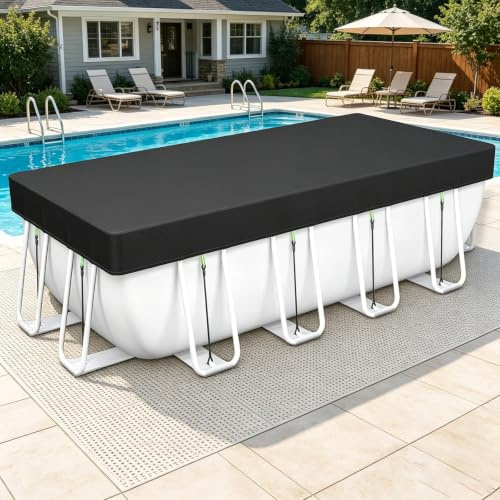 Rectangular Pool Cover 420 x 620 cm Uv-Schutz, Winddicht Und Reißfest Sommer & Winter Poolplan mit Kordelzug Einfache Montage für Rechteckiger Rahmen Pool, Schwarz