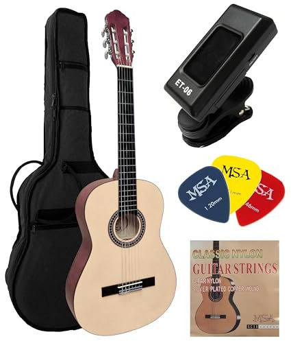 4/4 guitare classique nature avec accessoire, set sac, cordes, plectre, accordeur