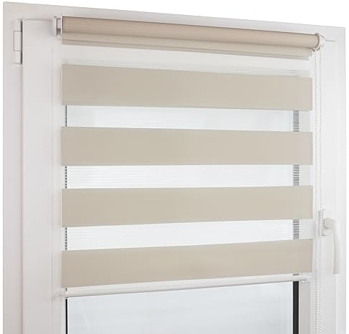 Deco4Me Doppelrollo Klemmfix ohne Bohren (100 x 200 cm, Beige) - Duo Rollo lichtdurchlässig - blickdichte Rollos für Fenster ohne Bohren - Klemmrollo, Fensterrollo, Innenrollo (Stoffbreite 96 cm)