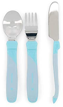 Twistshake Juego de Cubiertos de Aprendizaje para Bebés de Acero Inoxidable, con Tenedor, Cuchillo y Cuchara, Sin BPA, a Partir de 12 Meses, Azul Pastel
