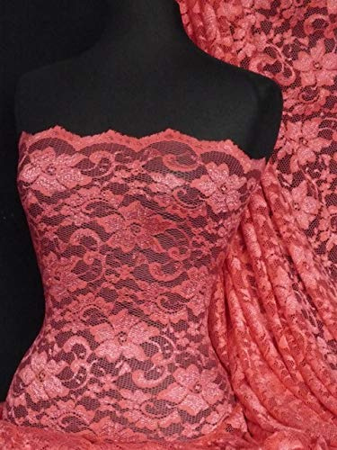 Lace Scalloped Floral Stretch Fabric | Dressmaking & Dance Wear Material | Sold by The Metre | Same Day Dispatch | by Tia Knight (Coral, 1 Metre)