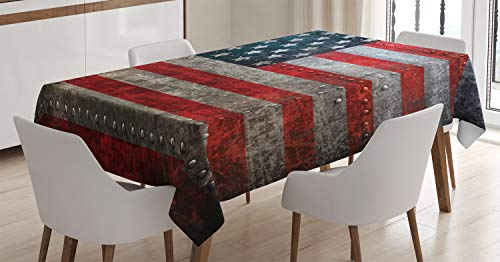 ABAKUHAUS Amerikanische Flagge Tischdecke, US-Flaggen-Platte, Wasserfest Waschbar mit Klar Sichtbaren Farben kein Verblassen Personalisiert, 140 x 200 cm, Grau Rot