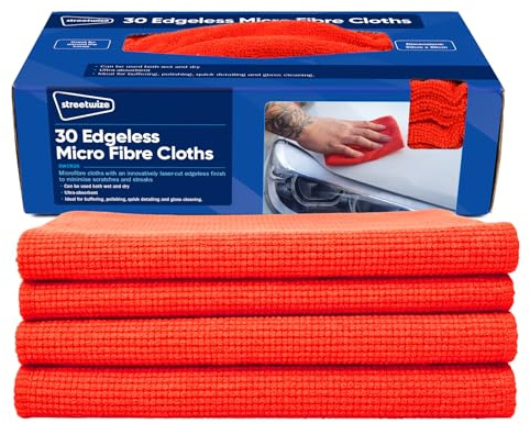 Streetwize - Box of 30 Edgeless Microfibre Cloths, Reusable Cleaning Towels | Ultra Absorbent, Wet And Dry Use, Polishing, Detailing, Windows, Glass Cleaning, Versatile Cleaning And Finishing Cloths