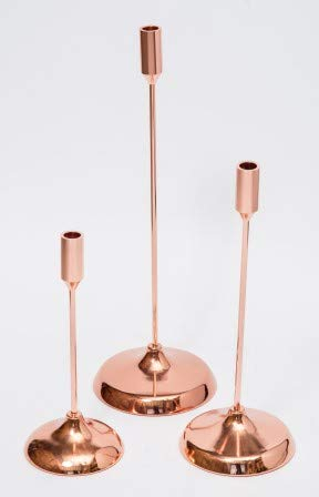 Event Decor Rose Gold Candlestick Holders 3 Set in Different Size, 29/39/49 cm Single Head Gold Candlelight, Wrought Iron Candle Holder for tables, Vintage Candelabra Rose Gold