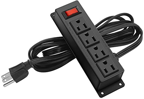 Wall Mount Power Strip, Mountable Power Outlet with 4 Plugs, Switch, Connect with 6.56 ft Extension Cord Mount Under Desk, Table, Workbench, Nightstand, Dresser, Home, Office, Hotel(4AC-6.56FT)