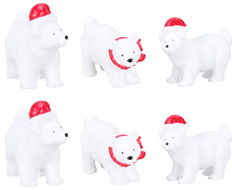 VOSAREA 6 Stück Weihnachten Miniatur Ornamente, Mini Eisbär Figur Deko Harz Miniatur Figuren Weihnachten Deko, Klein Eisbär Weihnachtsfiguren Feen Garten Micro Landschaft