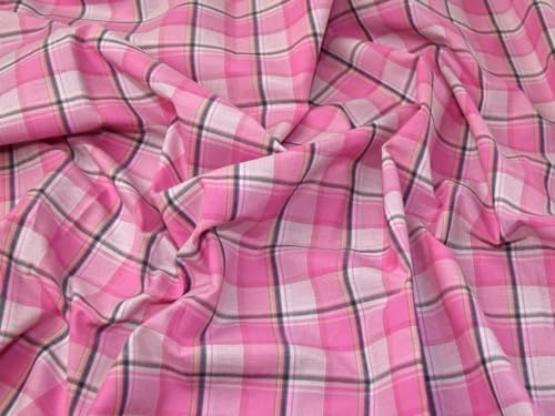 Minerva Gebürsteter Baumwollstoff, kariert, Meterware, Rosa